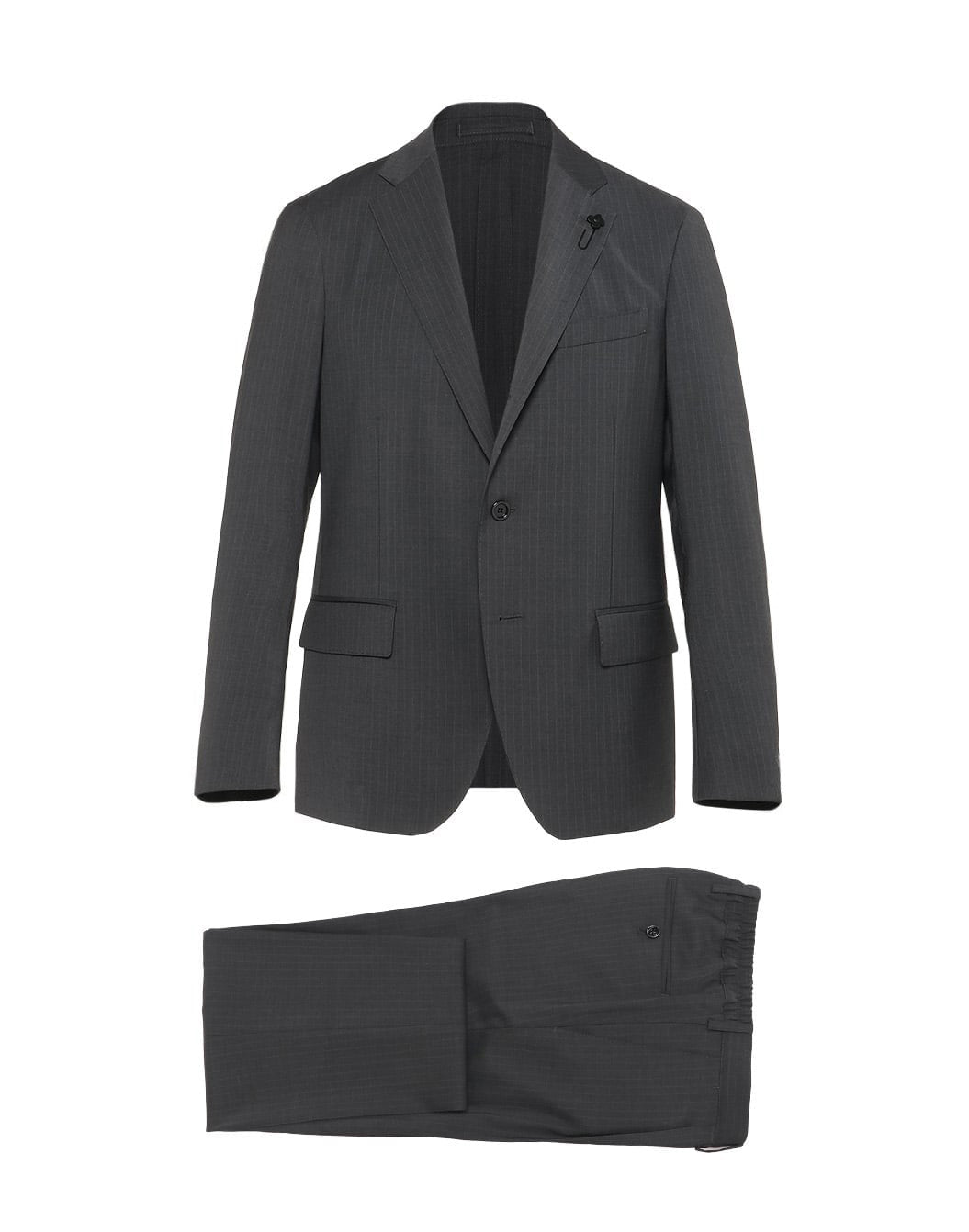 <極美品>LARDINI 新ロゴ ダークグレー ウール スーツ サイズ42 クリースレジスタンス ストレッチウール ピンストライプスーツ