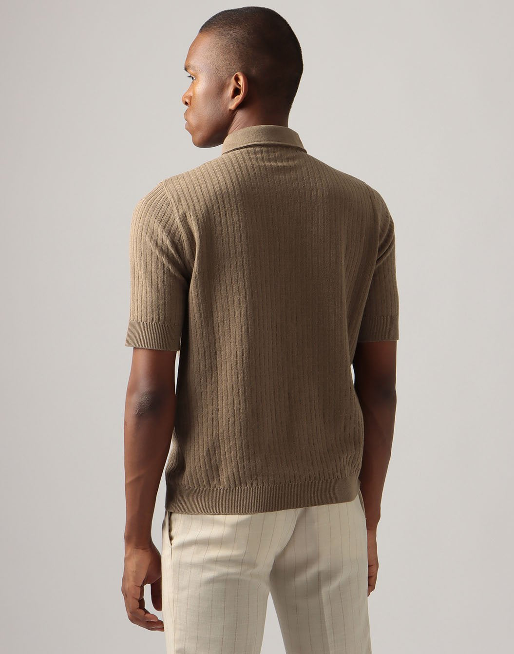 リネンコットンストライプニットポロ – LARDINI Online Store
