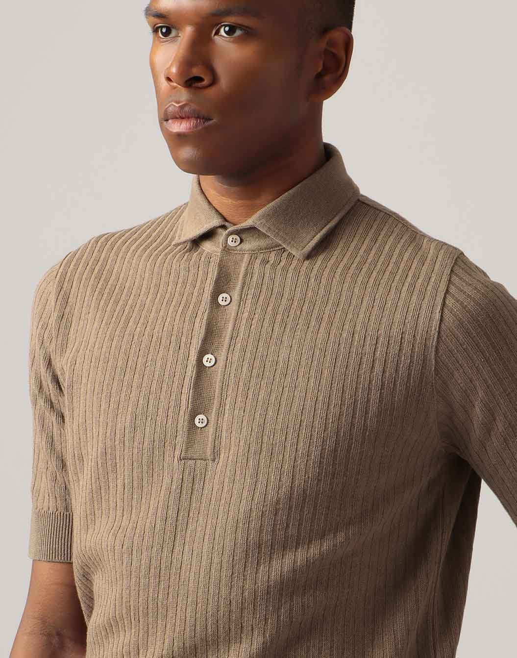 リネンコットンストライプニットポロ – LARDINI Online Store