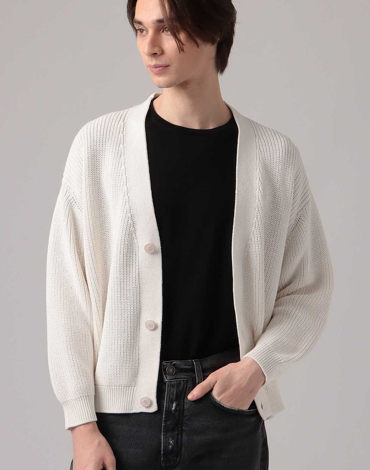 コットンクレープフィッシャーマンリブカーディガン – LARDINI Online
