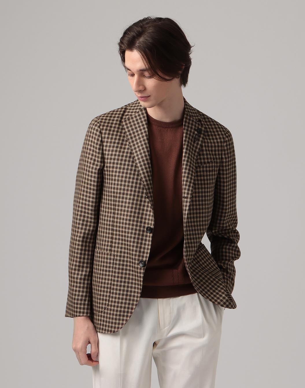 ウールリネンシルク ダミエ柄ジャケット