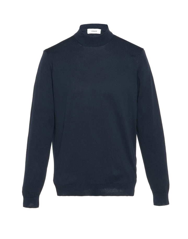 ラルディーニ コットンクレープ モックネックニット 25SS ネイビー コットンクレープ モックネックニット – LARDINI Online Store