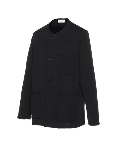 ノーカラーニットジャケット