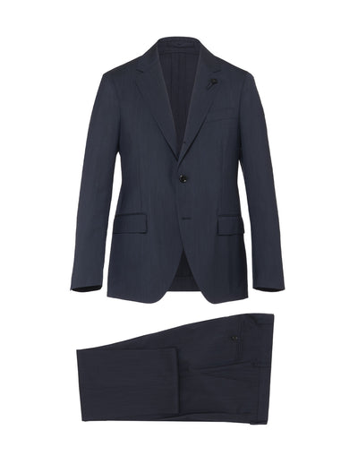 極美品> LARDINI 新ロゴ ネイビー ウール スーツ ブートニエール44 